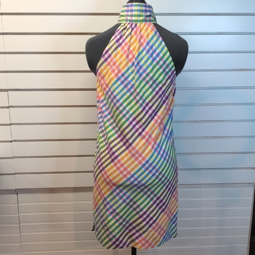 J Crew Woman's Gingham Tie Neck Cotton Sleeveless Shift Mini Dress Rainbow 2 - Picture 7 of 10